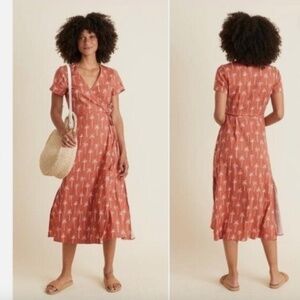 Marine Layer Emlyn Terracotta Palm Print Wrap Dress Nwt M